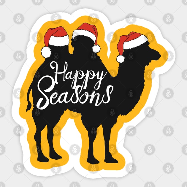 Happy Seasons - Bactrian Camel With Santa Claus Hats 1 Sticker by EDDArt